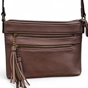 Chic Tan Crossbody Bag with Tassel Accents